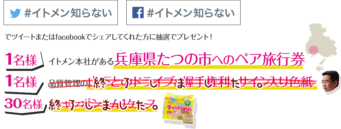 「イトメン知らない」でツイートまたはfacebookでシェアしてくれた方に抽選でプレゼント！